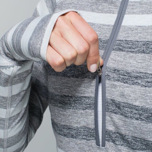 Lululemon - sz 6 - Race Your Pace 1/2 Zip Pullover in Marshmallow Stripe Grey - Picture 12 of 13